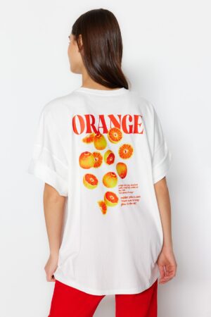 Trendyol White 100% Cotton Front and Back Printed Oversized/Wide Fit Crew Neck Knitted T-Shirt Trendyol White 100% Cotton Front and Back Printed Oversized/Wide Fit Crew Neck Knitted T-Shirt