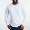 Trendyol White 100% Cotton Plus Size Oversize V-Neck Basic Long Sleeve T-Shirt