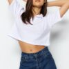 Trendyol White 100% Cotton Relaxed/Comfortable Crop Polo Neck Knitted T-Shirt