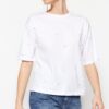 Trendyol White 100% Cotton Stone Detailed Relaxed/Wide Relaxed Cut Crew Neck Knitted T-Shirt