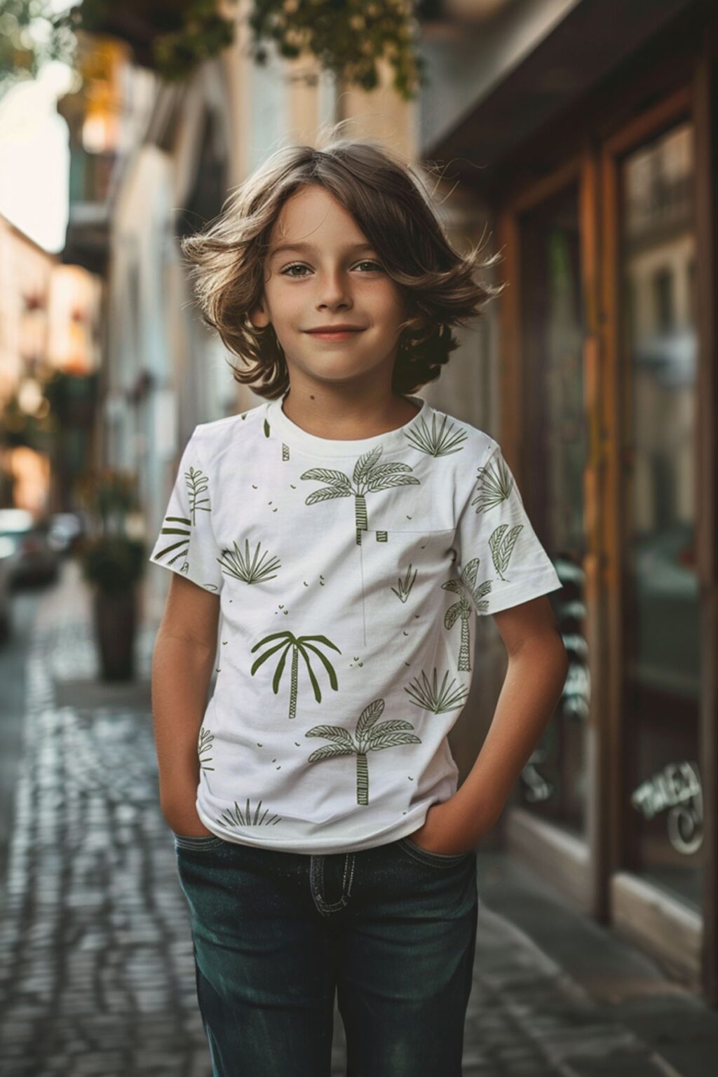 Trendyol White Boy Palm Patterned Regular Fit Short Sleeve Knitted T-Shirt