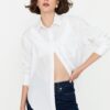Trendyol White Boyfriend/Wide Fit Woven Shirt
