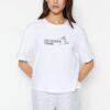 Trendyol White Cotton Striped Slogan Printed Shorts Knitted Pajama Set
