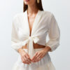 Trendyol White Crop Woven Tie Beach Blouse