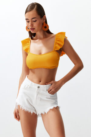 Trendyol White Denim Tassel Beach Shorts