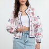 Trendyol White Embroidered Crew Neck Crop Woven Jacket