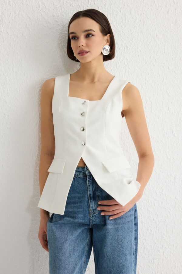 Trendyol White Fitted Square Collar Thick Strappy Woven Vest