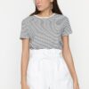 Trendyol White High Waist Denim Shorts With Elastic Waist