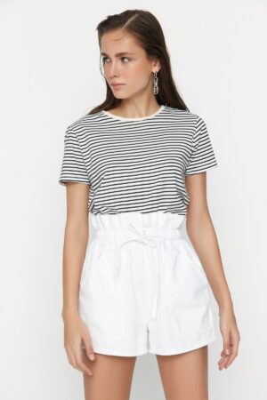 Trendyol White High Waist Denim Shorts With Elastic Waist