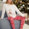 Trendyol White-Multicolored 100% Cotton Teddy Bear Winter Themed Knitted Pajama Set