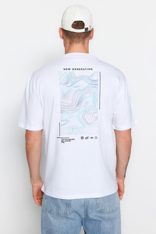 Trendyol White Oversize/Wide Cut Printed 100% Cotton T-Shirt