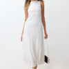 Trendyol White Plain Texture A-line/Bell Form Crew Neck Texture Maxi Dress
