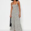 Trendyol White Polka Dot Straight Cut Strap Square Neck Gipe Detailed Woven Midi Dress