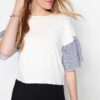 Trendyol White Poplin Detail Relaxed/Wide Comfort Fit Crew Neck Knitted Blouse