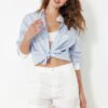 Trendyol White Ribbed Denim Shorts