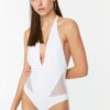 Trendyol White Tulle Detailed Swimsuit
