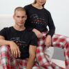 Trendyol Women's Couple Black 100% Cotton Plaid Knitted Pajama Set with Slogan and Heart