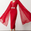 Trendyol Woven Long Stylish Evening Dress with Red Stone Accessories