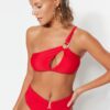 Trendyol X Moeva Red One-Shoulder Bikini Top With Accessory Detail