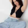 Trendyol X Sagaza Studio Black Tie Detailed Knitwear Bustier