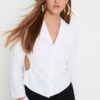 Trendyol X Sagaza Studio White Cut Out Detailed Shirt
