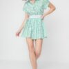 Trendyol X Sagaza Studio fehér-zöld rugalmas Poplin ruha
