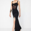 Trendyol X Zeynep Tosun Black Cut Out Detailed Knitted Long Evening Dress & Graduation Dress