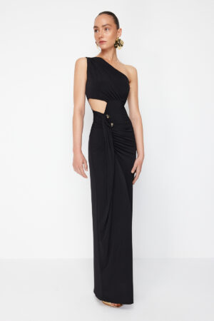 Trendyol X Zeynep Tosun Black Cut Out and Accessory Detailed Long Evening Dress & Graduation Dress