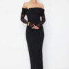 Trendyol X Zeynep Tosun Black Knitting Accessories and Gloves Detailed Long Evening Dress & Graduation Dress