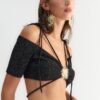 Trendyol X Zeynep Tosun Black Sunglasses Accessory Detailed Glittery Knitted Bustier