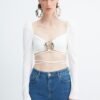 Trendyol X Zeynep Tosun Ecru Blouse with Accessory Detail and Crop