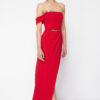 Trendyol X Zeynep Tosun Red Wrap Knitted Long Evening Dress & Graduation Dress with Accessory Detail