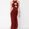 Trendyol X Zeynep Tosun Tile Cut Out Snake Accessory Detailed Evening Dress & Graduation Dress