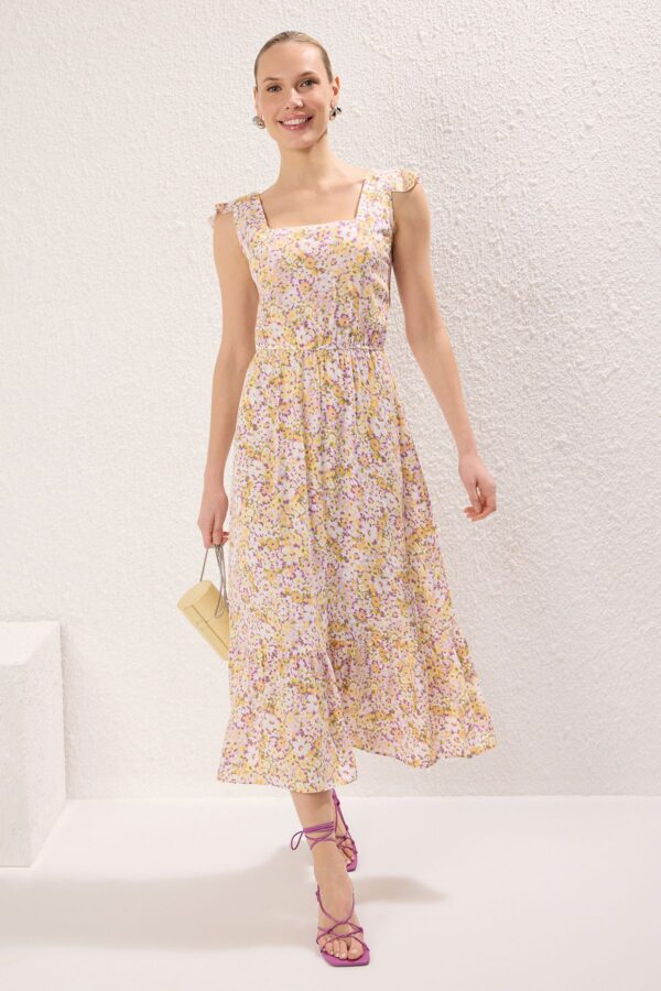 Trendyol Yellow Floral Ruffle Midi Woven Dress