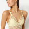 Trendyol Yellow Lace Piping Detailed Rope Strap Non-wired Covered Triangle Knitted Bustier