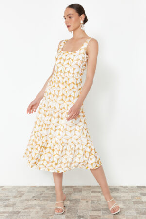 Trendyol Yellow Waist Opening Midi Woven Brode Dress