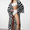 Trendyol Zebra Patterned Belted Maxi Woven 100% Cotton Beach Kimono&Caftan