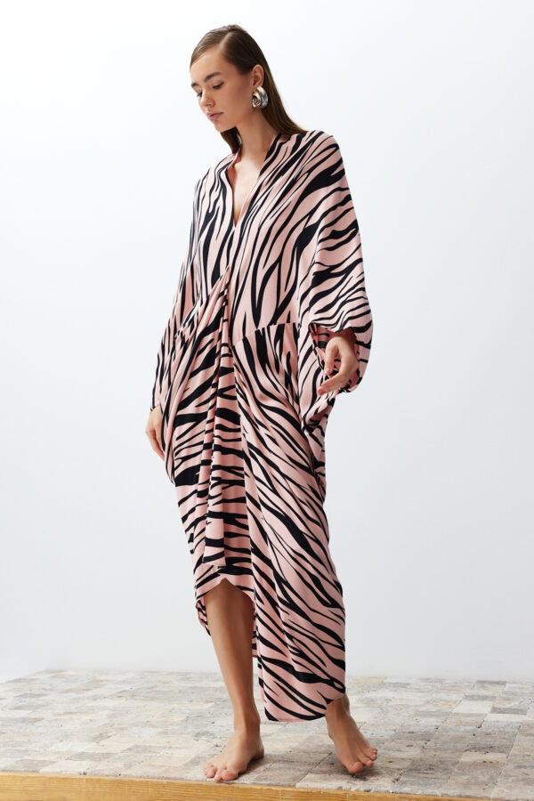 Trendyol Zebra Patterned Wide Pattern Maxi Woven Draped Beach Dress