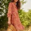 Trendyol csempe sima szabású mini szövésű sifon bélelt fodros Paisley mintás ruha ruha