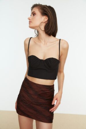 Trendyol fekete bordázott pánt nélküli bustier