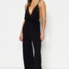 Trendyol fekete csipke részletes kötött jumpsuit