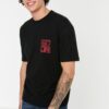 Trendyol fekete férfi túlméretes Fit Bike Collar Zero Sleeve nyomtatott póló
