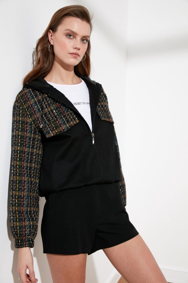 Trendyol fekete kapucnis Tweed Block Mont
