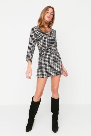 Trendyol fekete öves szuper mini szőtt ruha