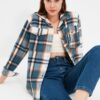 Trendyol kék kockás oversize/lény szőtt ing