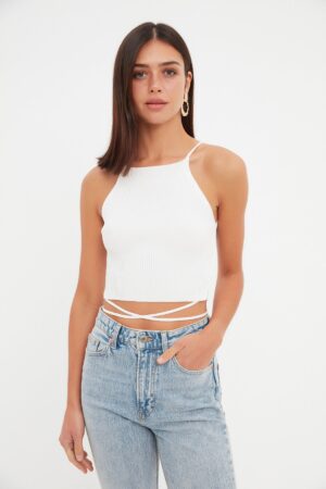 Trendyol kötöttáru blúz Ecru szíjjal Trendyol kötöttáru blúz Ecru szíjjal