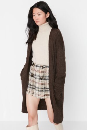 Trendyol sötétbarna gyapjúzseb részletes kötöttáru kardigán