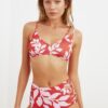Trendyol színes levél minta cross-connected magas derék bikini alsó