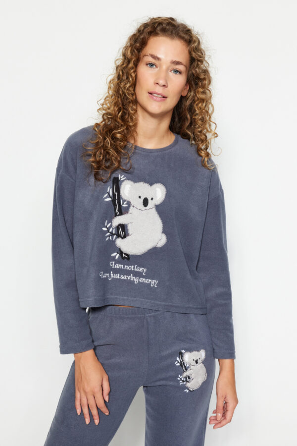 Trendyol szürke gyapjú koala mintás pólónadrág és kötött pizsama szett