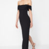 Trendyol x Zeynep Tosun Black Knitted Carmen Collar Lace Long Evening Dress & Graduation Dress